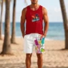 Red Tank top with offwhite shorts